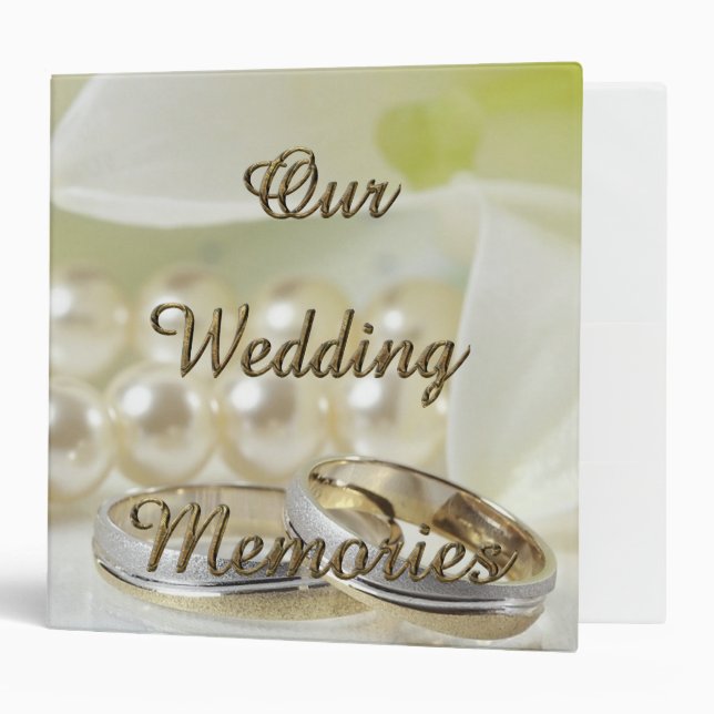 Wedding Memories Romantic Gold Typography Pearls Binder (Front/Inside)