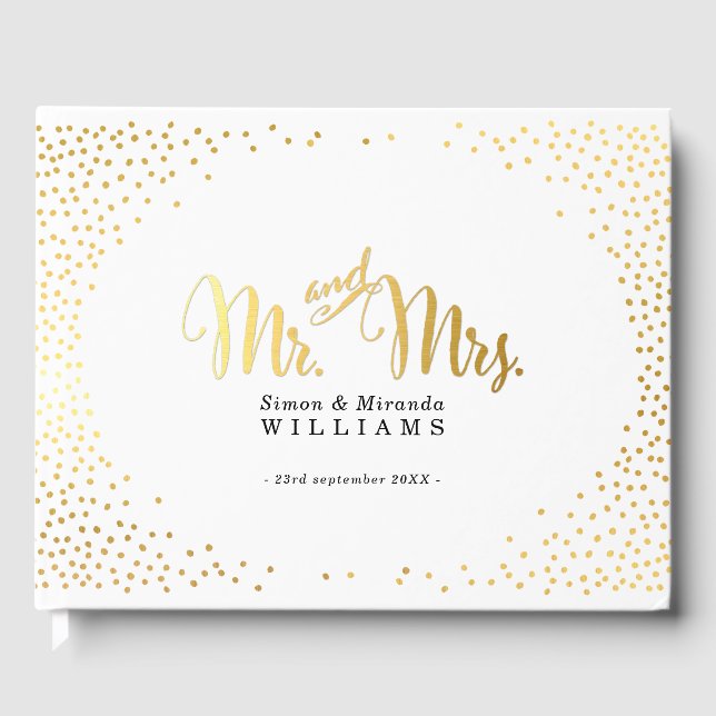 WEDDING MEMORY KEEPSAKE stylish mini gold confetti Guest Book (Front)