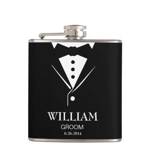 Wedding Mens Groom and Groomsmen Tuxedo Hip Flask