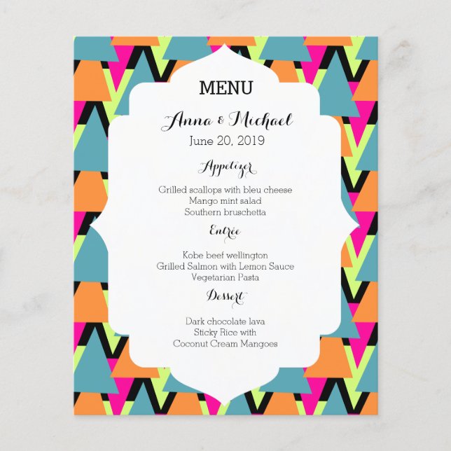 Wedding Menu 80's Style Geometric Pattern (Front)