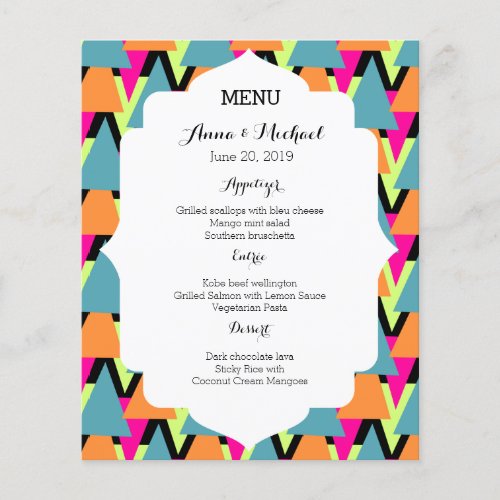 Wedding Menu 80s Style Geometric Pattern