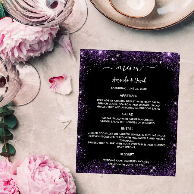Wedding Menu black purple sparkles Flyer (Creator Uploaded)