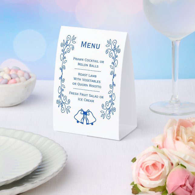 Wedding Menu Blue Sapphire Bells  Paper Table Tent (Insitu(Wedding))