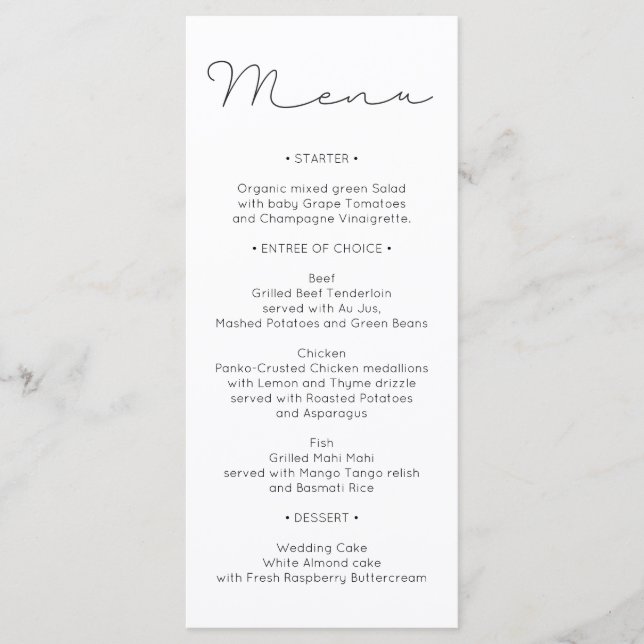 Wedding Menu  - Bridal Shower Menu - Light (Front)