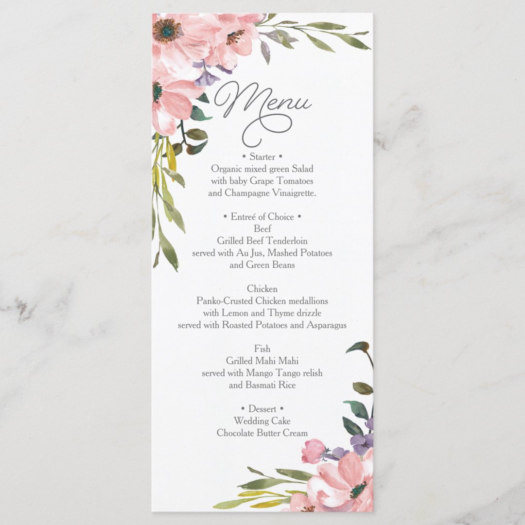 Wedding Menu - Bridal Shower Menu Tea Rose | Zazzle