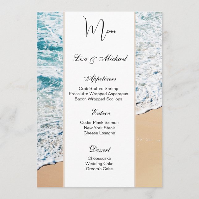 Wedding Menu Card Beach Theme (Front)