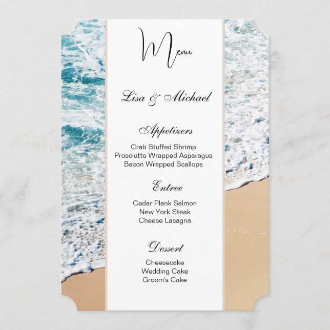 Wedding Menu Card Beach Theme (Front)
