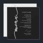 Wedding Menu Card Faux Glitter Silver Black<br><div class="desc">A simple chic calligraphy wedding menu card with guest name. PLEASE NOTE: customize this template one by one (adding the guest name ), and add each menu card separately to your cart. CUSTOMIZATION: If you need design customization, please get in touch with me via chat; if you need information about...</div>