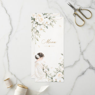 Wedding Menu Card featuring a Japanese bride in tr