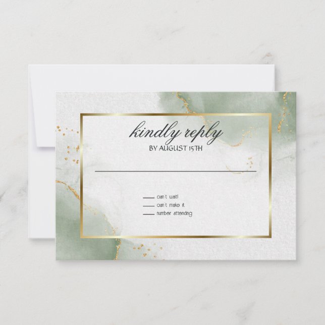 Wedding Menu Card Muted Sage Gold Marbled (Front)