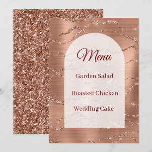 Wedding Menu Card Rose Gold Glitter White Arch 