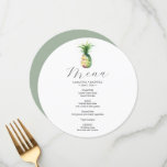 Wedding Menu Card Tropical Pineapple<br><div class="desc">This wedding menu card features a simple watercolor pineapple. The card reverses to a complimentary sage green color. Use the template fields to DIY your personalized details. The elegant round design is a charming choice for destination weddings. To see more custom wedding dinner menus and ideas like this visit www.zazzle.com/dotellabelle...</div>