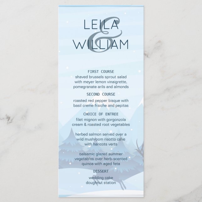 Wedding Menu Card winter magical Blue (Front)