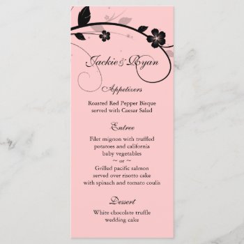 Wedding Menu Cards Black & White Floral Wall Pink by WeddingShop88 at Zazzle