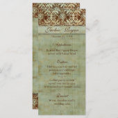Wedding Menu Cards Damask Brown Green Vintage (Front/Back)