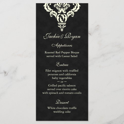 Wedding Menu Cards Formal Black Cream Suede