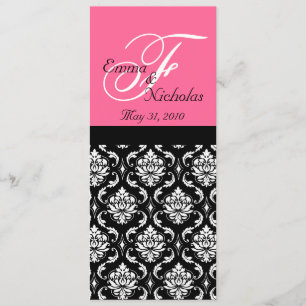 Wedding Menu Cards Hot Pink Monogram Damask