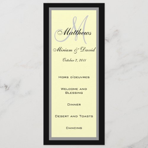 Wedding Menu Cards Monogram Cream Black
