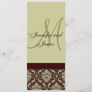 Wedding Menu Cards Monogram Taupe Brown Damask