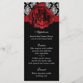 Wedding Menu Cards Red Rose Damask by WeddingShop88 at Zazzle