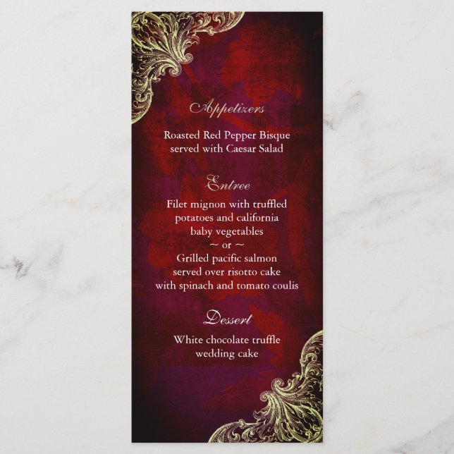 Wedding Menu Cards Red Rose Garden Christmas (Front)
