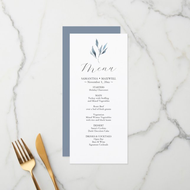 Wedding Menu Cards Watercolor Botanical Leaves (Front/Back In Situ)
