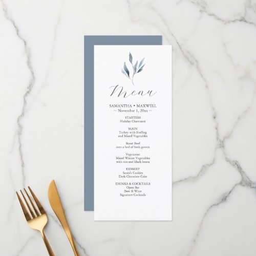 Wedding Menu Cards Watercolor Botanical Leaves