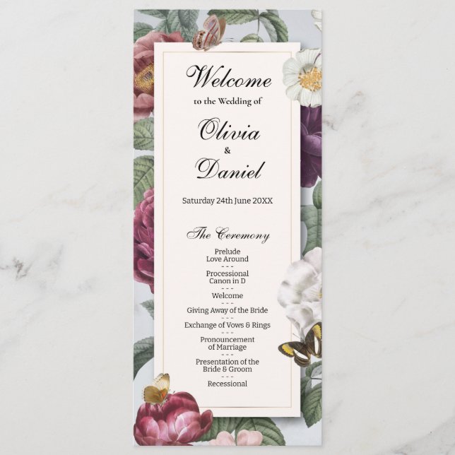 Wedding Menu Ceremony Bloom Flower Butterfly (Front)