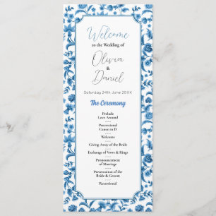 Wedding Menu Ceremony Chintz Blue & White Floral 