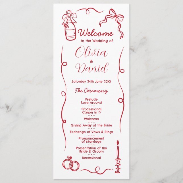 Wedding Menu Ceremony Hand Drawn Whimsical  (Front)
