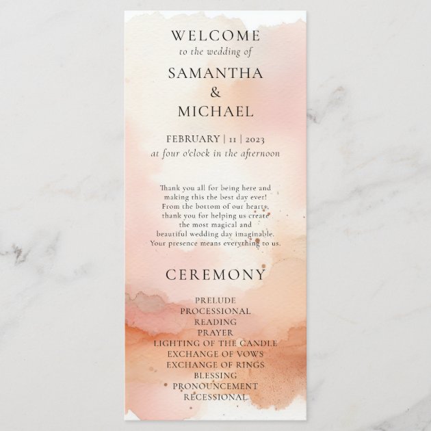 Wedding Menu Cool RoseGold Watercolor Welcome