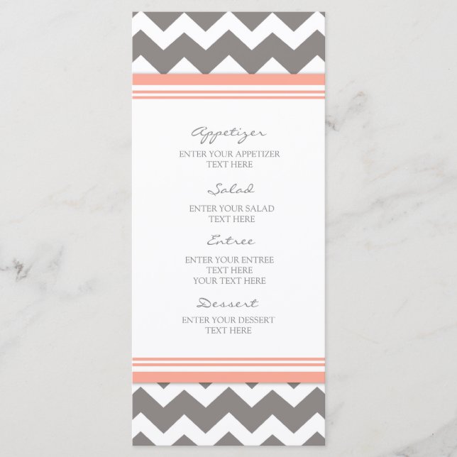 Wedding Menu Coral Gray Chevron (Front)