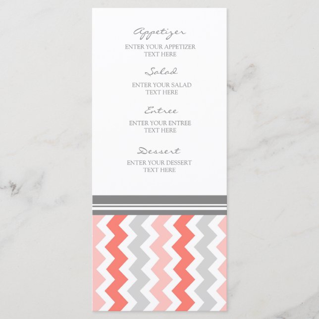 Wedding Menu Coral Gray Chevron (Front)