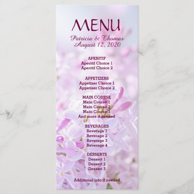 Wedding Menu customizable (Front)