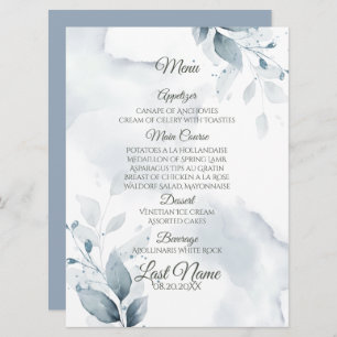 Wedding Menu Dusty Blue Botanical Menu