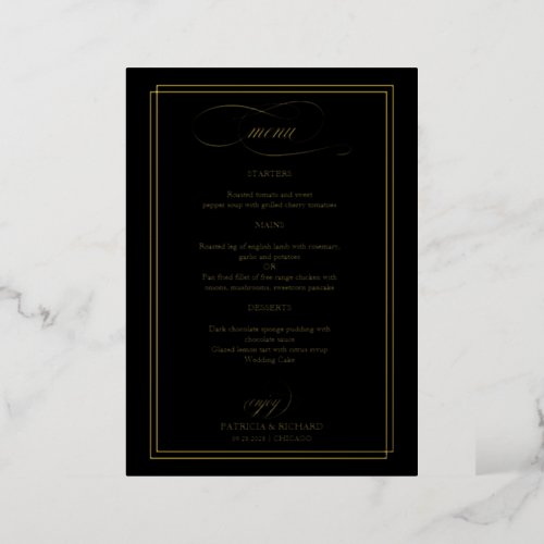 Wedding Menu Elegant Calligraphy Real Foil Card