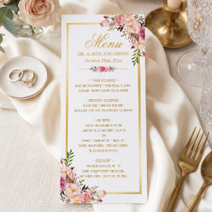 Wedding Menu Elegant Chic Gold Frame Floral