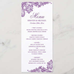 Wedding Menu Elegant Lavender Purple Lace Pattern