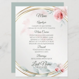 Wedding Menu Elegant Pink Blush Peony