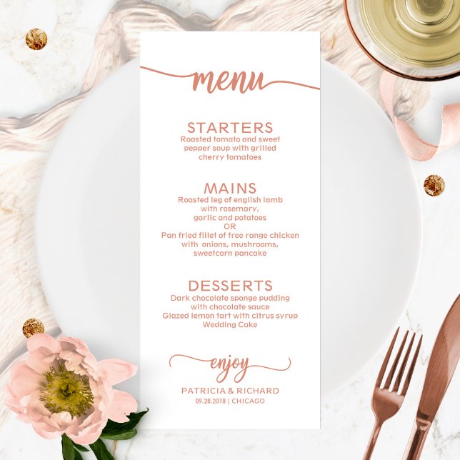 Wedding Menu Elegant Rose Gold Calligraphy (Creator Uploaded)
