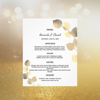 Wedding Menu Eucalyptus Golden Botanical Budget Flyer by Thunes at Zazzle