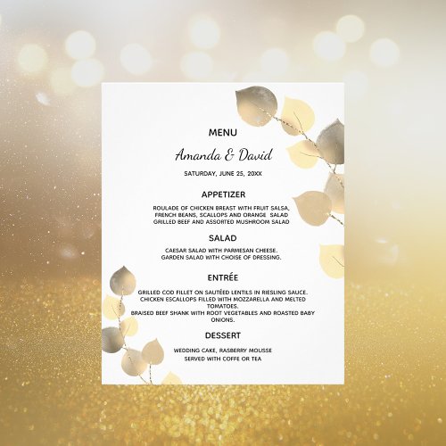 Wedding Menu eucalyptus golden botanical budget Flyer