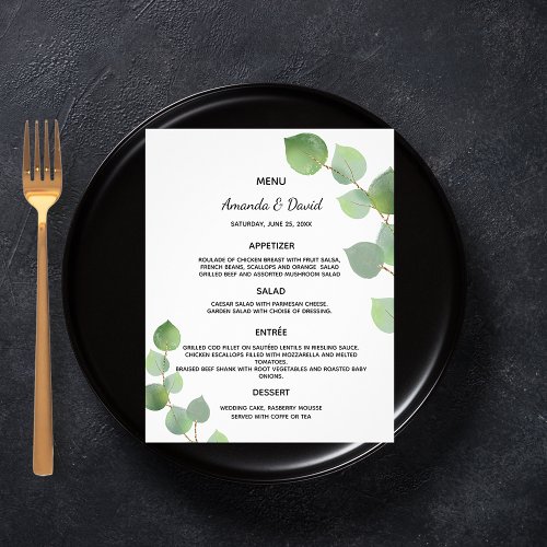 Wedding Menu eucalyptus greenery botanical budget Flyer