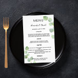 Wedding Menu eucalyptus greenery botanical budget Flyer<br><div class="desc">Please note that this menu is on flyer paper and very thin. For thicker menus (same design) please visit our store. 

Personalize and add your names,  date and the wedding menu. White background,  decorated with eucalyptus greenery,  sprigs. 
Back: green background.</div>