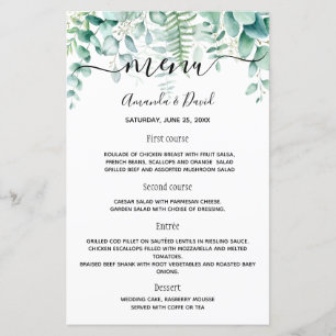 Wedding Menu eucalyptus greenery woodland ferns