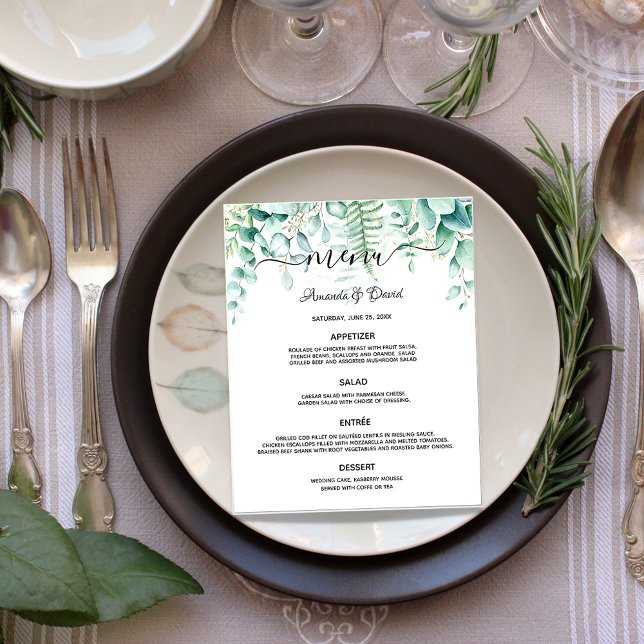 Wedding Menu eucalyptus greenery woodland ferns Flyer (Creator Uploaded)