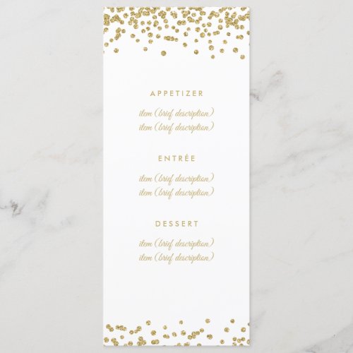 Wedding Menu Gold Faux Glitter Confetti White
