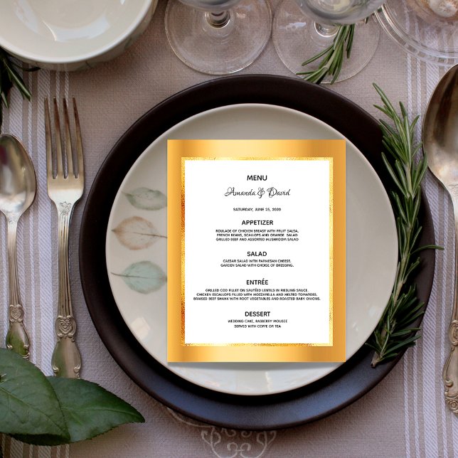 Wedding Menu gold metallic white glam elegant (Creator Uploaded)