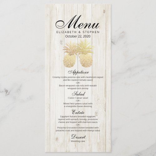 Wedding Menu Golden Pineapple Couples Rustic Wood