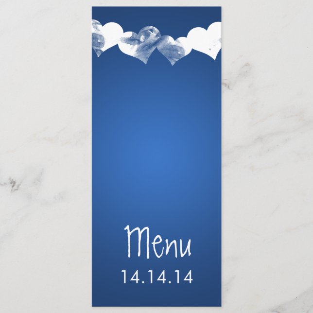 Wedding Menu Grunge Hearts Blue (Front)